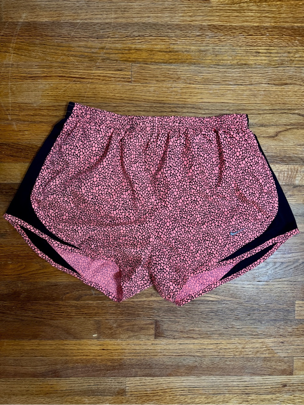 Nike Pink Leopard-Print Athletic Shorts with Black Side Panels